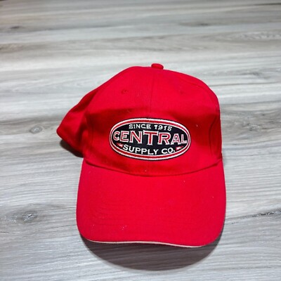 Central Supply Co Strap Back Hat Cap Red Embroidered Employee Uniform EUC