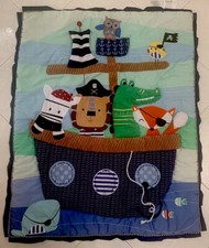 Lambs  Ivy Pirate Animals Boat Crib Quilt Baby Blanket 3d RARE EUC