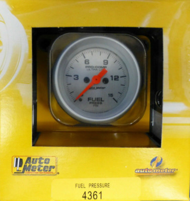 Auto Meter 4361 Ultra Lite Electrical Fuel Pressure Gauge 2 1/16 0-15 PSI Silver
