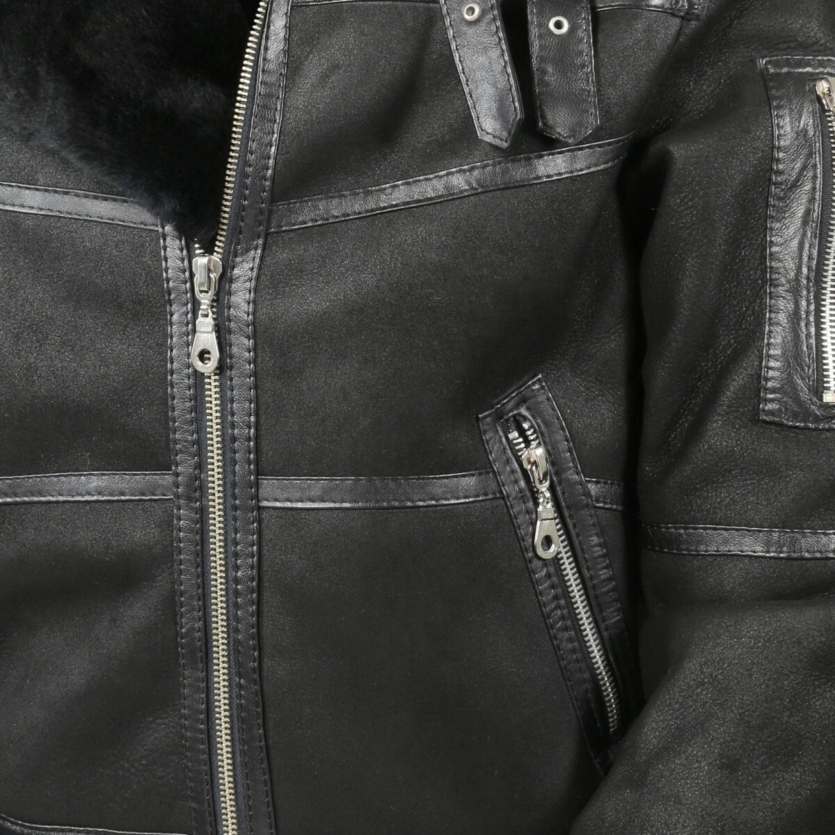 Hollert Men's Sheepskin Jacket B16 MODEL 7 BLACK Genuine Merino Fur Leather image 6