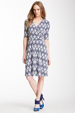 Donna Morgan Printed Mock Wrap Dress, Ivory, Size 6