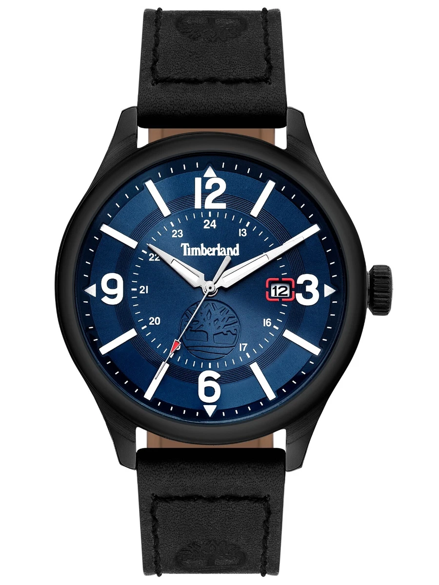 Timberland Men s Watch Blue Dial Black Leather Strap 46mm 14645JSU 03