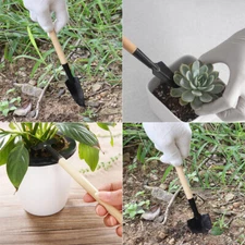GOOD 3 Piece Wood Handle Garden Tool Set Garden Mini Tool Set Planting Gardening