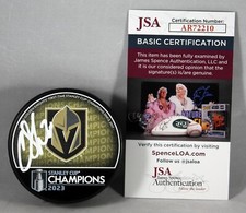 CHANDLER STEPHENSON SIGNED 2023 STANLEY CUP PUCK NHL VEGAS GOLDEN KNIGHTS JSACOA
