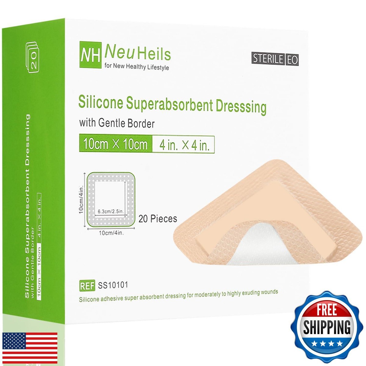 absorbent wound dressing Carbou Super Pads 4"x 8", 10 Individual Pack, Non Adhesive Absorbent Bandages for Wound Care, Soft Highly Absorbent Dressing, Non Stick Gauze Pads for Wounds : Everything Else Smith & Nephew Exu-Dry Anti-Shear