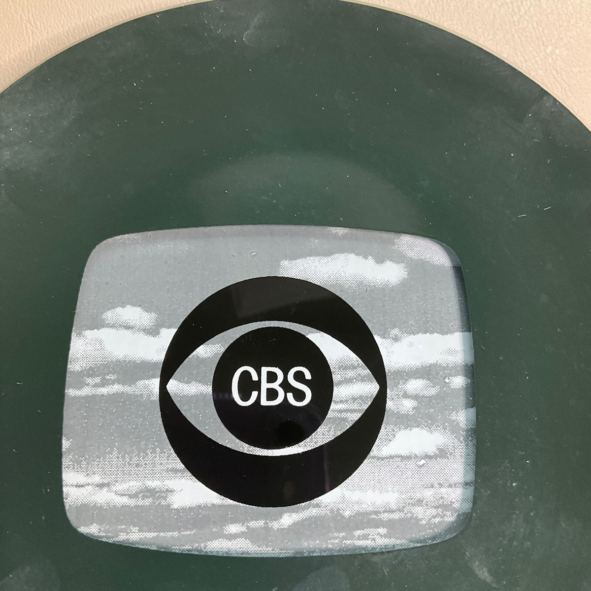 VTG CBS Eye in the Sky Logo B&W 3D TV Glass Pin Trinket Dish Ashtray  Souvenir