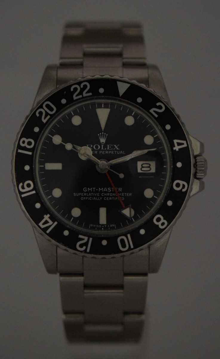 Rolex GMT-Master Steel Black Dial/Bezel Mens Vintage 40mm '77