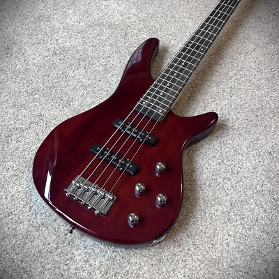 #ad #ad 5 String Electric Bass Guitar with 24 Frets Trans Red Clay Finish with Gig Bag $109.98