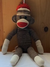 Schylling Brown Cream Sock Monkey 19 Red Mouth Bottom Plush Stuffed Animal SALE