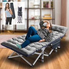 Folding Camping Cot Portable Military Outdoor Cots Hiking Sleeping Bed w/Bag+Mat