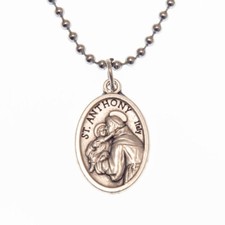 Patron Saint St Anthony Pray For Us 1" Medal Pendant Necklace 24" Chain Italy