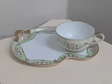 Porcelain Tea Cup & Saucer Floral Green Pink Gold