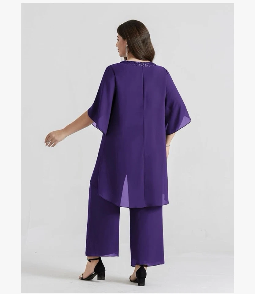 Hanna Nikole Plus Size Mother of Bride Pant Suit Chiffon Set Ruffle Layers 16W - Image 3 of 4