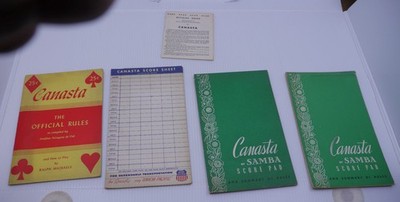 VINTAGE LOT OF CANASTA, SAMBA CARD GAME SCORE SHEETS, TALLIES, RULE BOOK