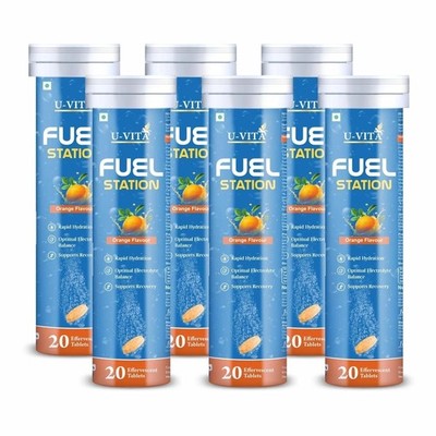 U-VITA Tankstelle Elektrolyt Getränkemix, Orangengeschmack, 20 Tabs (6er Pack)