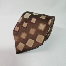 BCBG Attitude 100 Silk Hand Made Tie Men Geometric Brown 3.5"x 59.5"