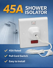 45A DP Pull Cord Switch White w/ Neon Bathroom Shower Isolator SN8310N