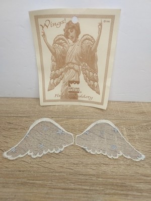 Vtg Saint Louis Trimming White Silver Glitter Star Wings 3.5 in