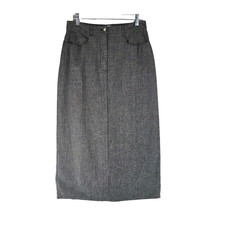 Talbots Womens Black Grid Pencil Straight Midi Skirt Irish Linen Blend 10P NWT