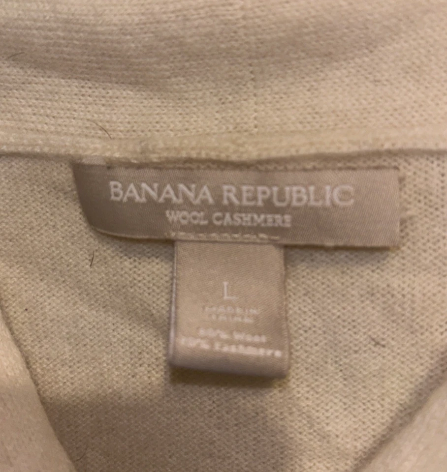 Suéter Banana Republic lã cashmere marfim gola V manga longa pulôver tamanho G - Imagem 3 de 4