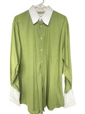 Vtg 70s Wide Collar French Cuffs Celery Green Men Shirt 16.5 Glam Rock Retro