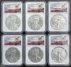 (LOT OF 6)- 2021-S Silver Eagle Type 1 Emergency Prod FR NGC MS69 Heraldic Eagle