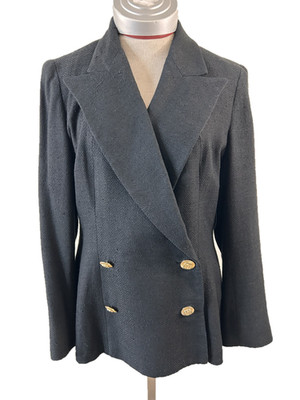 Carlisle blazer Size 8 shoulder pads double breasted lined silk vintage black