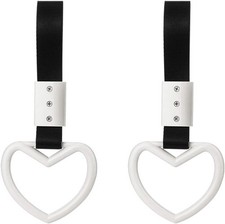 Heart-Shaped Car Handle Straps 2PCS - Pull Ring Decor for Car S Color: White
