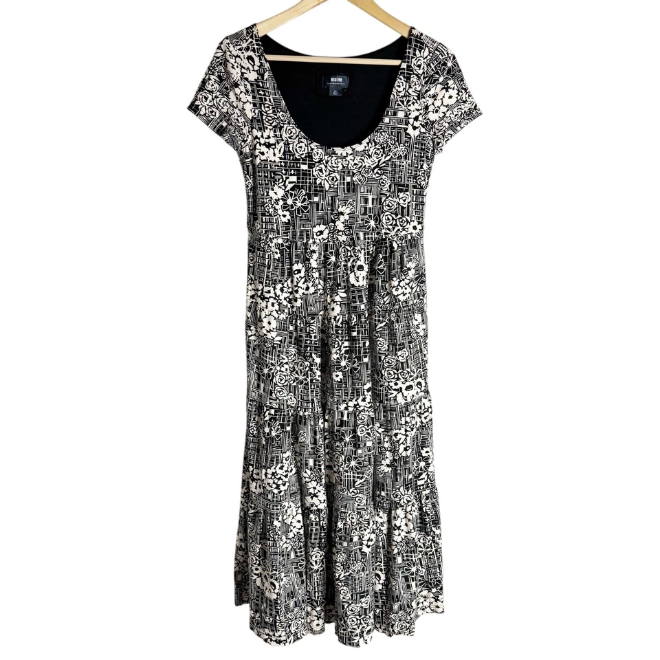 Maeve Catalina Black White Floral Short Sleeve Midi Dress Medium Petite - Image 2 of 4