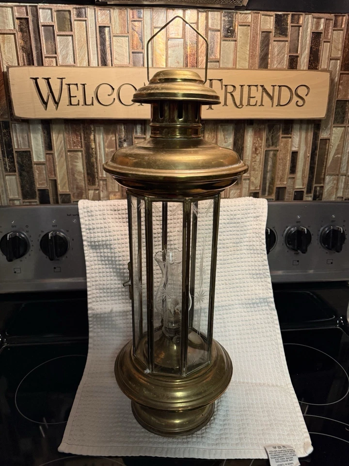 Lámpara de aceite turca de vidrio grabado de latón linterna de pastor ver fotos Foto 2 de 4