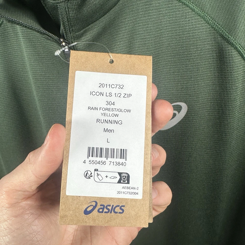 men’s ASICS long sleeve Icon Quarter / half zip running shirt Size Large L Green - Image 4 of 4