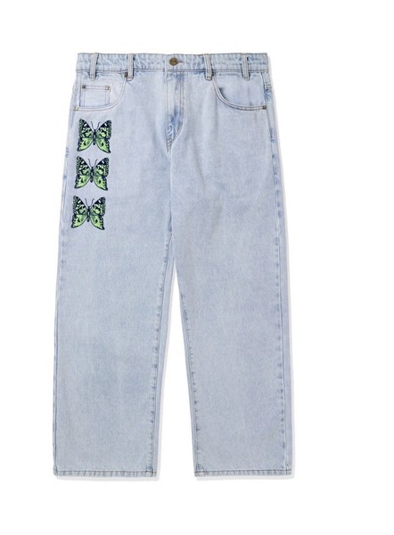 Butter Goods Size 36 Jeans Blue Denim Butterfly Embroidered Relaxed Loose Fit