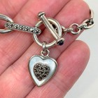 Vintage Sterling Silver Marcasite MOP & Amethyst Heart Charm Bracelet 7” — photo 5