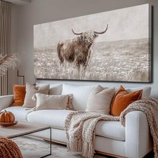 Highland Cow Wall Art Farmhouse Wall Decor Bedroom Painting 58"L x 29"W Brown
