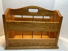 Vintage Magazine Rack Oak Wood Holder Stand Newspaper Record Vinyl 18.5x10x15