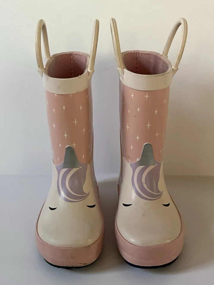 Unicorn Pinks Lavender Rain Boots Toddler Girl's Size 5 Waterproof Pull on - Image 2 of 4
