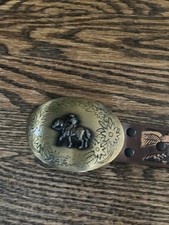 Vintage Leather Belt With Eagle And Brass Cowboy Belt Buckle 34