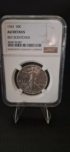 1943 Walking Liberty NCG AU DETAILS REV SCRATCHED