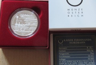 2007; 20 Euro Silbermünze (ZT6295) AMK Nr.11 Nordbahn polierte Platte