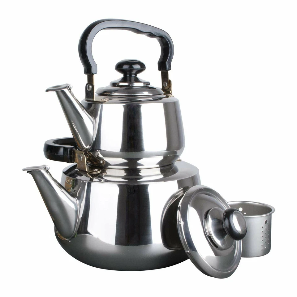 Colador de tetera profesional doble incluido 1,2/3 L acero inoxidable Samovar Foto 2 de 4