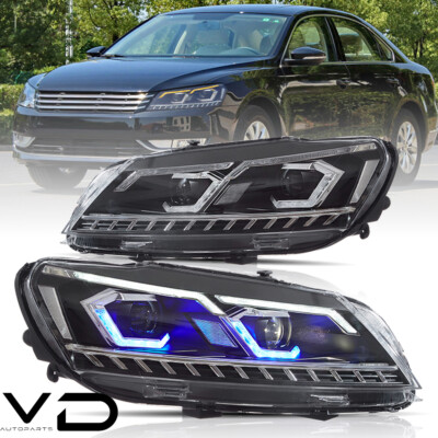 Pair Full LED Headlights w/Startup Animation For VW Passat 2011-2015 Head Lamps