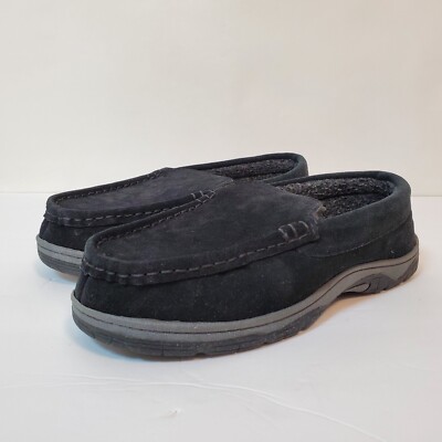CHAPS Mens Black Suede Indoor/Outdoor Moccasin Slippers SZ L to 