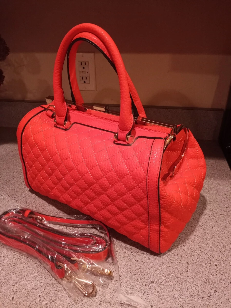 Tangerine Orange Faux Leather Quilted Shoulder Bag purse New