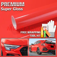 High Gloss Red Glossy Car Vinyl Wrap Sticker Decal Sheet Film DIY Air Release