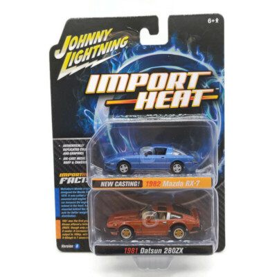Voitures Miniatures Johnny Lightning 1/64 - Mazda RX-7 1982 & Datsun 280ZX 1981, Modèle JLPK014-JLSP169 A, Neuf