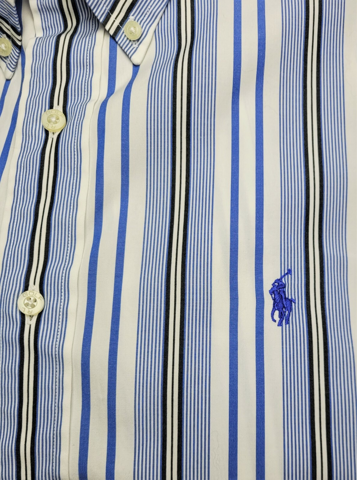 RALPH LAUREN CAMICIA uomo golf grande blu bianco righe pony manica lunga classica