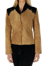 1980's Women Western Cowgirl Suede Jacket Leather Beads Short Coats