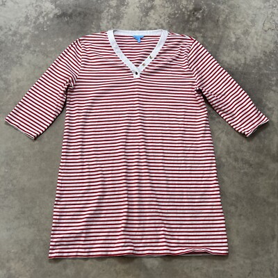 Draper James Dress Womens 2XL V Neck Mariner Stripe Lipstick Red Button Collar