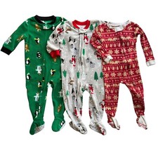 3 Pairs Baby Footed Fleece Pajamas Holiday Winter Zipper 12M Warm Christmas