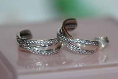 NIB PANDORA Entwined CZ Hoop EARRINGS 290730cz RETIRED *Anti